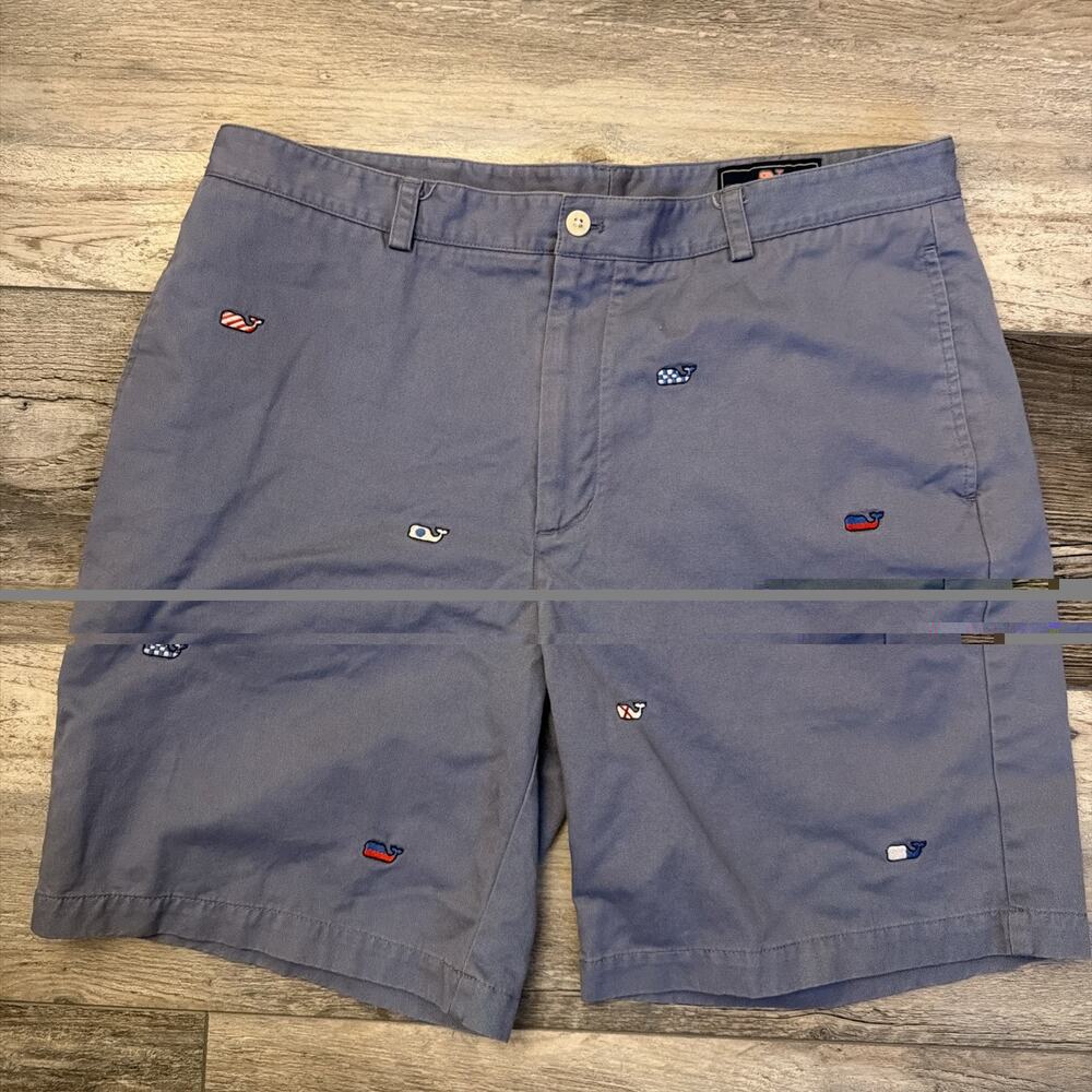 Vineyard Vines Shorts Mens 38 Blue Patriotic Colorful Whale AOP